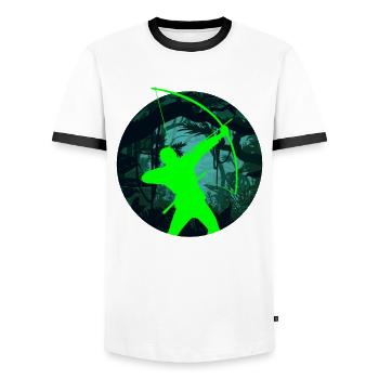 Funny Archery Archer Gift - Men's Ringer Shirt - white/black - Front - AI Model Female 172 light (172cm) & AI Model Male 178 dark (178cm)