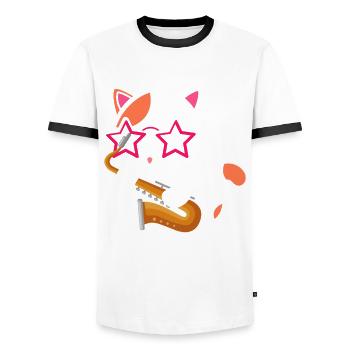 Saxophone Jazz - T-shirt contrasté Homme - blanc/noir - Devant - AI Model Female 172 light (172cm) & AI Model Male 178 dark (178cm)