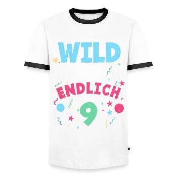9. Geburtstag Wild, Frech & Endlich 9 Jahre - Männer Kontrast-T-Shirt - Weiß/Schwarz - Vorne - AI Model Female 172 light (172cm) & AI Model Male 178 dark (178cm)