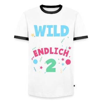 2. Geburtstag Wild, Frech & Endlich 2 Jahre - Männer Kontrast-T-Shirt - Weiß/Schwarz - Vorne - AI Model Female 172 light (172cm) & AI Model Male 178 dark (178cm)