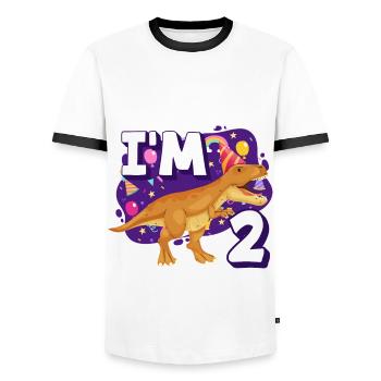 2ème anniversaire Garçon Filles 2 ans Dinosaures - T-shirt contrasté Homme - blanc/noir - Devant - AI Model Female 172 light (172cm) & AI Model Male 178 dark (178cm)