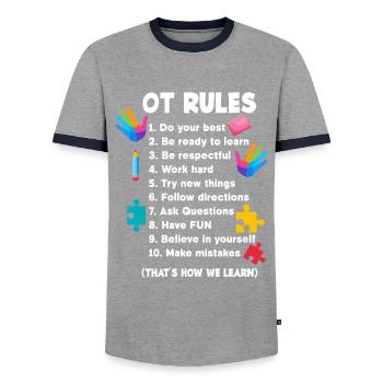 Occupational therapy Occupational therapist Occupational therapist - Men's Ringer Shirt - grey/navy  - Front - AI Model Female 172 light (172cm) & AI Model Male 178 light (178cm)