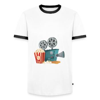 Movie Night Cinema Popcorn Movies Film Critics - Men's Ringer Shirt - white/black - Front - AI Model Female 172 light (172cm) & AI Model Male 178 dark (178cm)