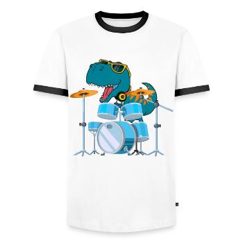 Funny Dinosaur Drums Gift - Men's Ringer Shirt - white/black - Front - AI Model Female 172 light (172cm) & AI Model Male 178 dark (178cm)