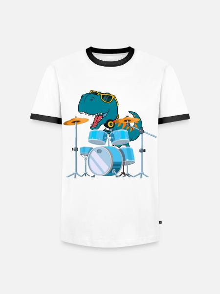 Funny Dinosaur Drums Gift - Men's Ringer Shirt - white/black