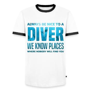 Diving Divers Funny Diver Gift - Men's Ringer Shirt - white/black - Front - AI Model Female 172 light (172cm) & AI Model Male 178 dark (178cm)