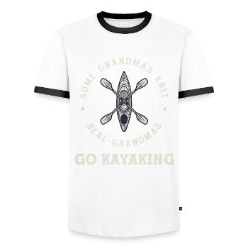 Kayak Grandma - Men's Ringer Shirt - white/black - Front - AI Model Female 172 light (172cm) & AI Model Male 178 dark (178cm)