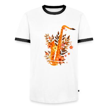 Musiciens De Musique Saxophone Saxophone Musicien - T-shirt contrasté Homme - blanc/noir - Devant - AI Model Female 172 light (172cm) & AI Model Male 178 dark (178cm)