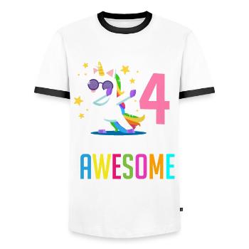 4. Geburtstag 4 Jahre Einhorn Geburtstagsshirt - Männer Kontrast-T-Shirt - Weiß/Schwarz - Vorne - AI Model Female 172 light (172cm) & AI Model Male 178 dark (178cm)