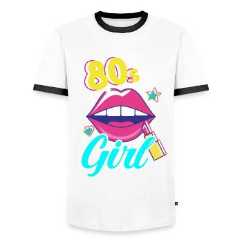 Tenue de fête des années 80 Costume de fête des années 80 - T-shirt contrasté Homme - blanc/noir - Devant - AI Model Female 172 light (172cm) & AI Model Male 178 dark (178cm)