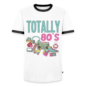 Tenue de fête des années 80 Costume de fête des années 80 - T-shirt contrasté Homme - blanc/noir - Devant - AI Model Female 172 light (172cm) & AI Model Male 178 dark (178cm)