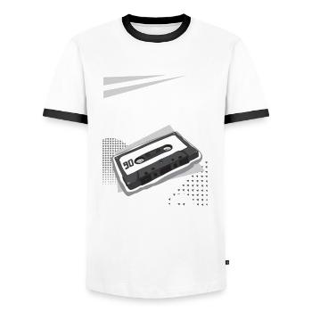 Tenue de fête des années 90 Costume de fête des années 90 - T-shirt contrasté Homme - blanc/noir - Devant - AI Model Female 172 light (172cm) & AI Model Male 178 dark (178cm)