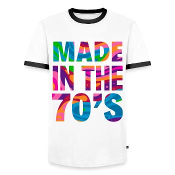 Costume de fête des années 70s Naissance - T-shirt contrasté Homme - blanc/noir - Devant - AI Model Female 172 light (172cm) & AI Model Male 178 dark (178cm)