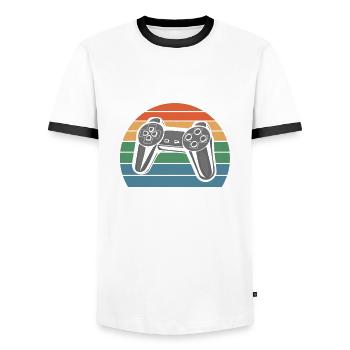 I'm going to be a big brother gamer gaming - Men's Ringer Shirt - white/black - Front - AI Model Female 172 light (172cm) & AI Model Male 178 dark (178cm)