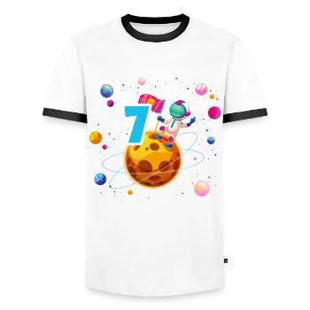 7th Birthday Boys 7 Years Planet Birthday - Men's Ringer Shirt - white/black - Front - AI Model Female 172 light (172cm) & AI Model Male 178 dark (178cm)