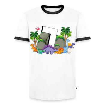 7th Birthday 7 Years Dino Dinosaur Fan - Men's Ringer Shirt - white/black - Front - AI Model Female 172 light (172cm) & AI Model Male 178 dark (178cm)