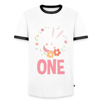 1st Birthday Girl 1 Year Rabbit Rabbit - Men's Ringer Shirt - white/black - Front - AI Model Female 172 light (172cm) & AI Model Male 178 dark (178cm)