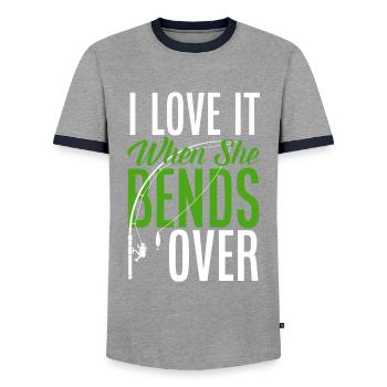 Fun Fishing Angler Fisherman Gift - Men's Ringer Shirt - grey/navy  - Front - AI Model Female 172 light (172cm) & AI Model Male 178 light (178cm)