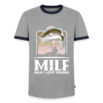 Fun Fishing Angler Fisherman Gift - Men's Ringer Shirt - grey/navy  - Front - AI Model Female 172 light (172cm) & AI Model Male 178 light (178cm)