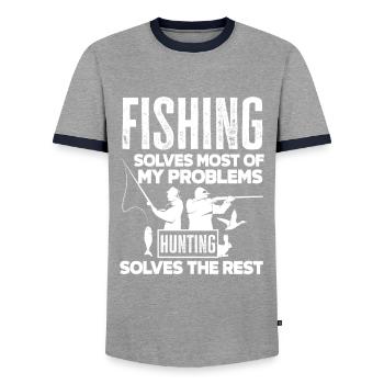 Fun Fishing Angler Fisherman Gift - Men's Ringer Shirt - grey/navy  - Front - AI Model Female 172 light (172cm) & AI Model Male 178 light (178cm)