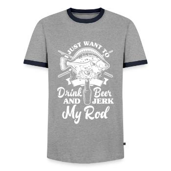 Fun Fishing Angler Fisherman Gift - Men's Ringer Shirt - grey/navy  - Front - AI Model Female 172 light (172cm) & AI Model Male 178 light (178cm)