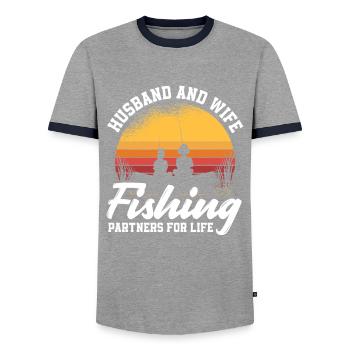 Fun Fishing Angler Fisherman Gift - Men's Ringer Shirt - grey/navy  - Front - AI Model Female 172 light (172cm) & AI Model Male 178 light (178cm)
