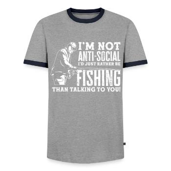 Fun Fishing Angler Fisherman Gift - Men's Ringer Shirt - grey/navy  - Front - AI Model Female 172 light (172cm) & AI Model Male 178 light (178cm)
