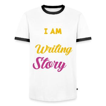 Author Author Funny Author Gift - Men's Ringer Shirt - white/black - Front - AI Model Female 172 light (172cm) & AI Model Male 178 dark (178cm)
