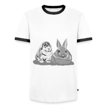 Rabbit Rabbit Pet Rabbit Whisperer Gift - Men's Ringer Shirt - white/black - Front - AI Model Female 172 light (172cm) & AI Model Male 178 dark (178cm)
