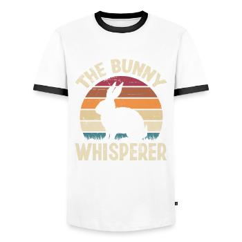 Rabbit Rabbit Pet Rabbit Whisperer Gift - Men's Ringer Shirt - white/black - Front - AI Model Female 172 light (172cm) & AI Model Male 178 dark (178cm)