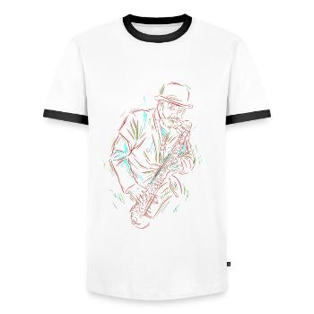 Saxophone Jazz - T-shirt contrasté Homme - blanc/noir - Devant - AI Model Female 172 light (172cm) & AI Model Male 178 dark (178cm)