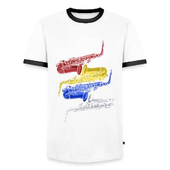 Saxophone Jazz - T-shirt contrasté Homme - blanc/noir - Devant - AI Model Female 172 light (172cm) & AI Model Male 178 dark (178cm)