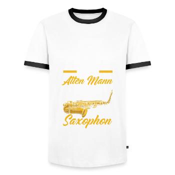 Unterschätze Niemals Alten Mann Mit Saxophon - Männer Kontrast-T-Shirt - Weiß/Schwarz - Vorne - AI Model Female 172 light (172cm) & AI Model Male 178 dark (178cm)