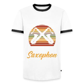 Echte Mädels Spielen Saxophon Geschenk - Männer Kontrast-T-Shirt - Weiß/Schwarz - Vorne - AI Model Female 172 light (172cm) & AI Model Male 178 dark (178cm)