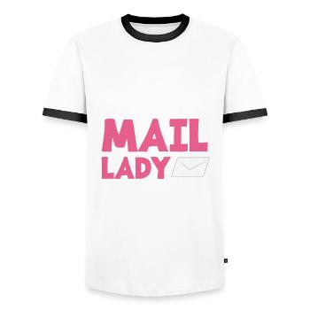 Funny Letter Deliverer Post Post Gifts - Men's Ringer Shirt - white/black - Front - AI Model Female 172 light (172cm) & AI Model Male 178 dark (178cm)