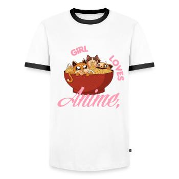 Funny Anime Gift - Men's Ringer Shirt - white/black - Front - AI Model Female 172 light (172cm) & AI Model Male 178 dark (178cm)