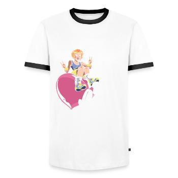 Funny Anime Gift - Men's Ringer Shirt - white/black - Front - AI Model Female 172 light (172cm) & AI Model Male 178 dark (178cm)