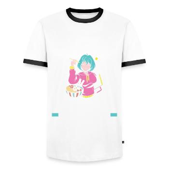 Funny Anime Gift - Men's Ringer Shirt - white/black - Front - AI Model Female 172 light (172cm) & AI Model Male 178 dark (178cm)