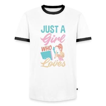 Funny Anime Gift - Men's Ringer Shirt - white/black - Front - AI Model Female 172 light (172cm) & AI Model Male 178 dark (178cm)