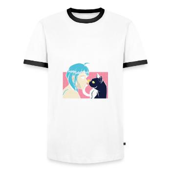 Funny Anime Gift - Men's Ringer Shirt - white/black - Front - AI Model Female 172 light (172cm) & AI Model Male 178 dark (178cm)