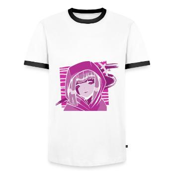 Funny Anime Gift - Men's Ringer Shirt - white/black - Front - AI Model Female 172 light (172cm) & AI Model Male 178 dark (178cm)