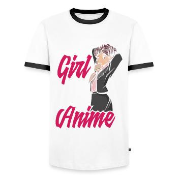 Funny Anime Gift - Men's Ringer Shirt - white/black - Front - AI Model Female 172 light (172cm) & AI Model Male 178 dark (178cm)