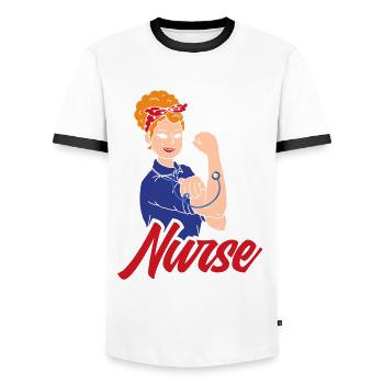 Krankenschwester Pfleger Krankenpfleger - Männer Kontrast-T-Shirt - Weiß/Schwarz - Vorne - AI Model Female 172 light (172cm) & AI Model Male 178 dark (178cm)