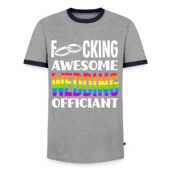 Registrar Registrar Registrar Wedding - Men's Ringer Shirt - grey/navy  - Front - AI Model Female 172 light (172cm) & AI Model Male 178 light (178cm)