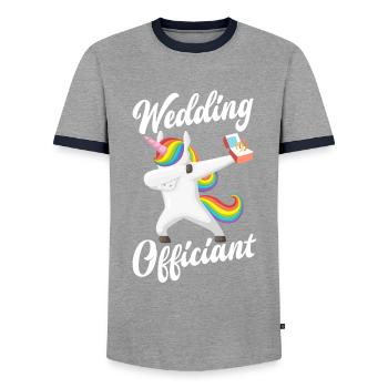 Registrar Registrar Registrar Wedding - Men's Ringer Shirt - grey/navy  - Front - AI Model Female 172 light (172cm) & AI Model Male 178 light (178cm)