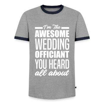 Registrar Registrar Registrar Wedding - Men's Ringer Shirt - grey/navy  - Front - AI Model Female 172 light (172cm) & AI Model Male 178 light (178cm)