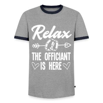Registrar Registrar Registrar Wedding - Men's Ringer Shirt - grey/navy  - Front - AI Model Female 172 light (172cm) & AI Model Male 178 light (178cm)