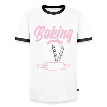 Funny Hobby Baker Gift - Men's Ringer Shirt - white/black - Front - AI Model Female 172 light (172cm) & AI Model Male 178 dark (178cm)