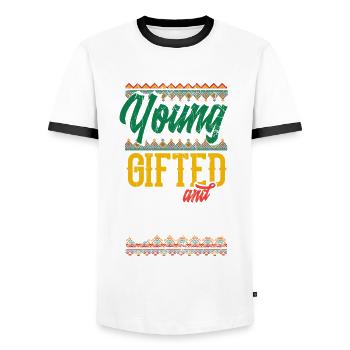 Melanin African American African American Woman - Men's Ringer Shirt - white/black - Front - AI Model Female 172 light (172cm) & AI Model Male 178 dark (178cm)