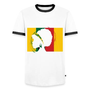 Melanin African American African American Woman - Men's Ringer Shirt - white/black - Front - AI Model Female 172 light (172cm) & AI Model Male 178 dark (178cm)